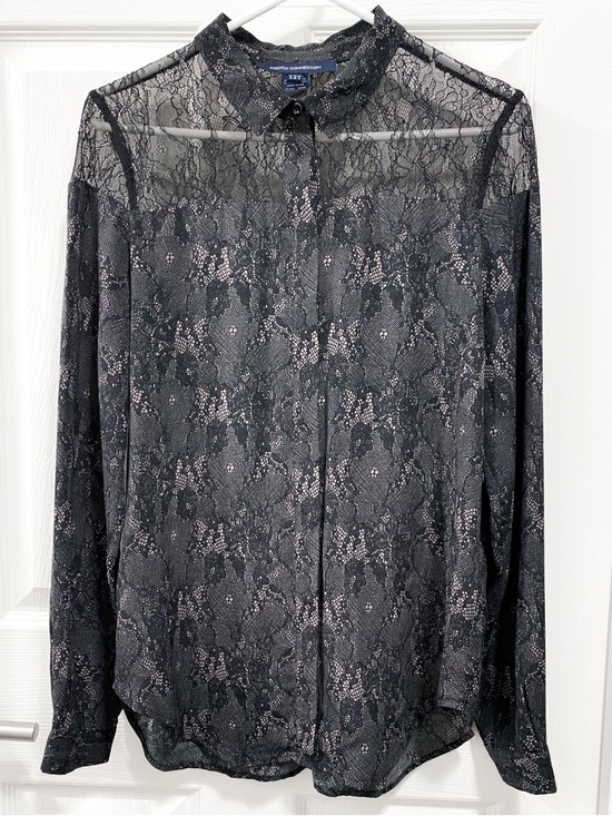 French Connection Tops - French Connection Black and Dusty Mauve Lace Cold Shoulder Button-Down Blouse